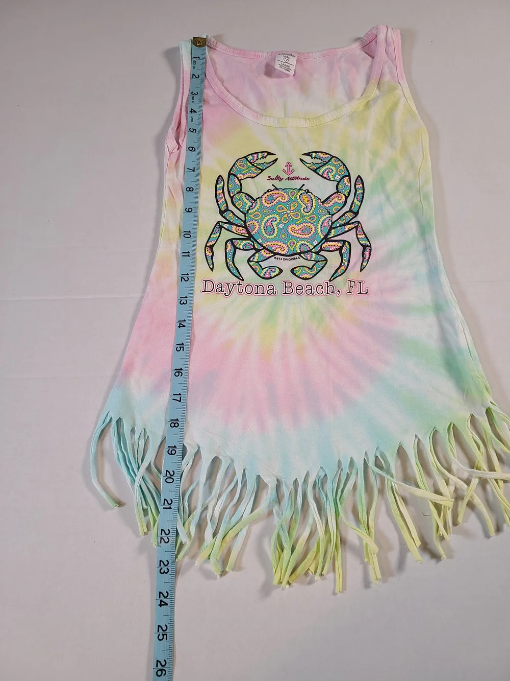 Dreamsicle Kids Daytona Beach Tie-Dye Fringe Crab Graphic Top - Pastel Multi L